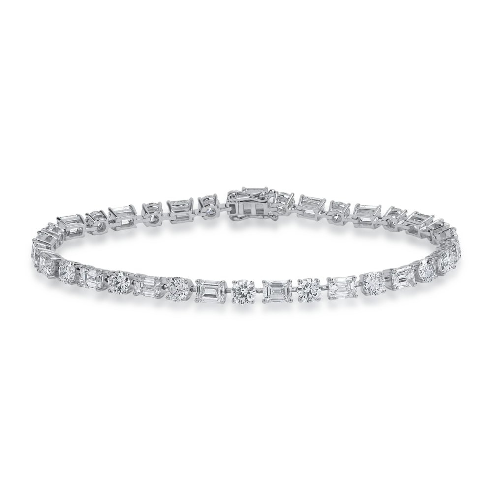 Bratara tennis din aur alb cu diamante emerald si rotunde de 8.58ct