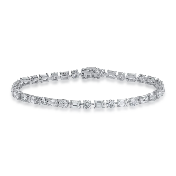 Bratara tennis din aur alb cu diamante emerald si rotunde de 8.58ct