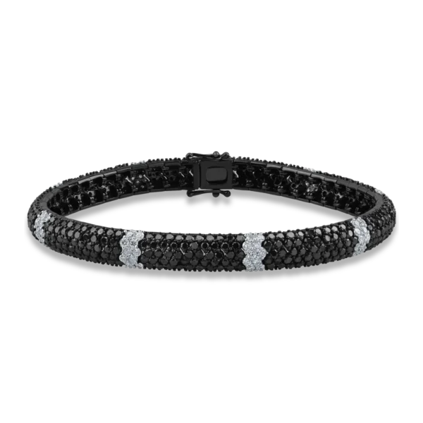 Bratara tennis din aur alb cu diamante negre de 7.62ct si diamante transparente de 1.5ct