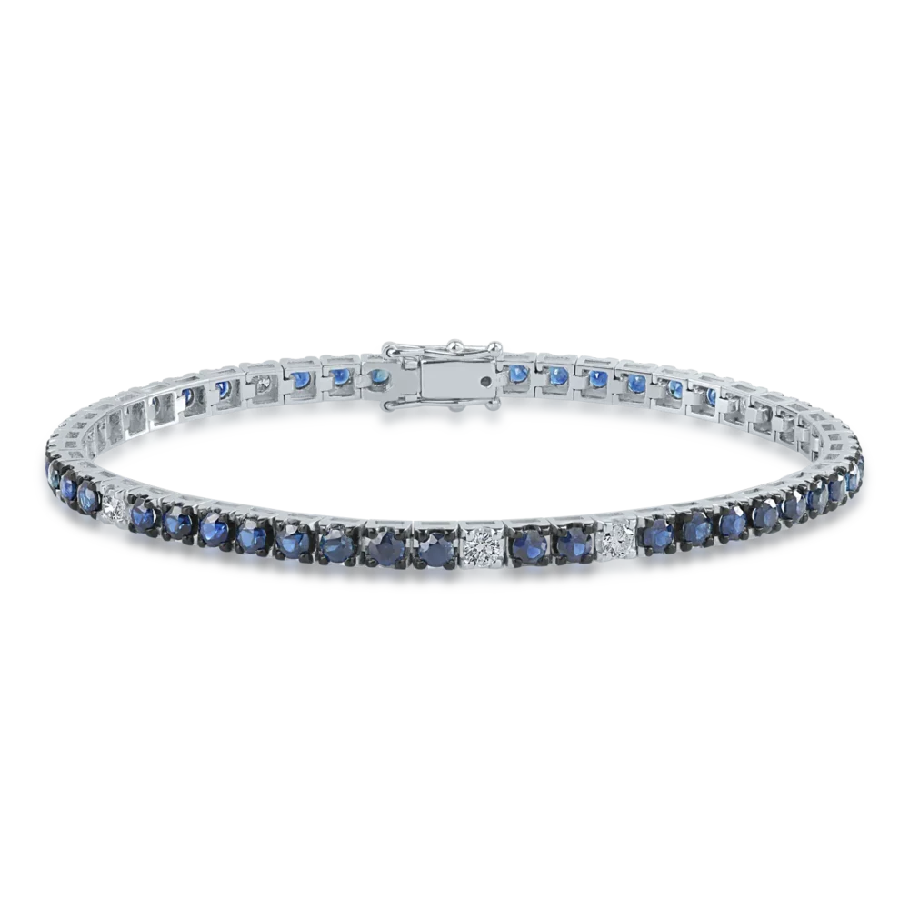 Bratara tennis din aur alb cu safire de 4.2ct si diamante de 0.35ct