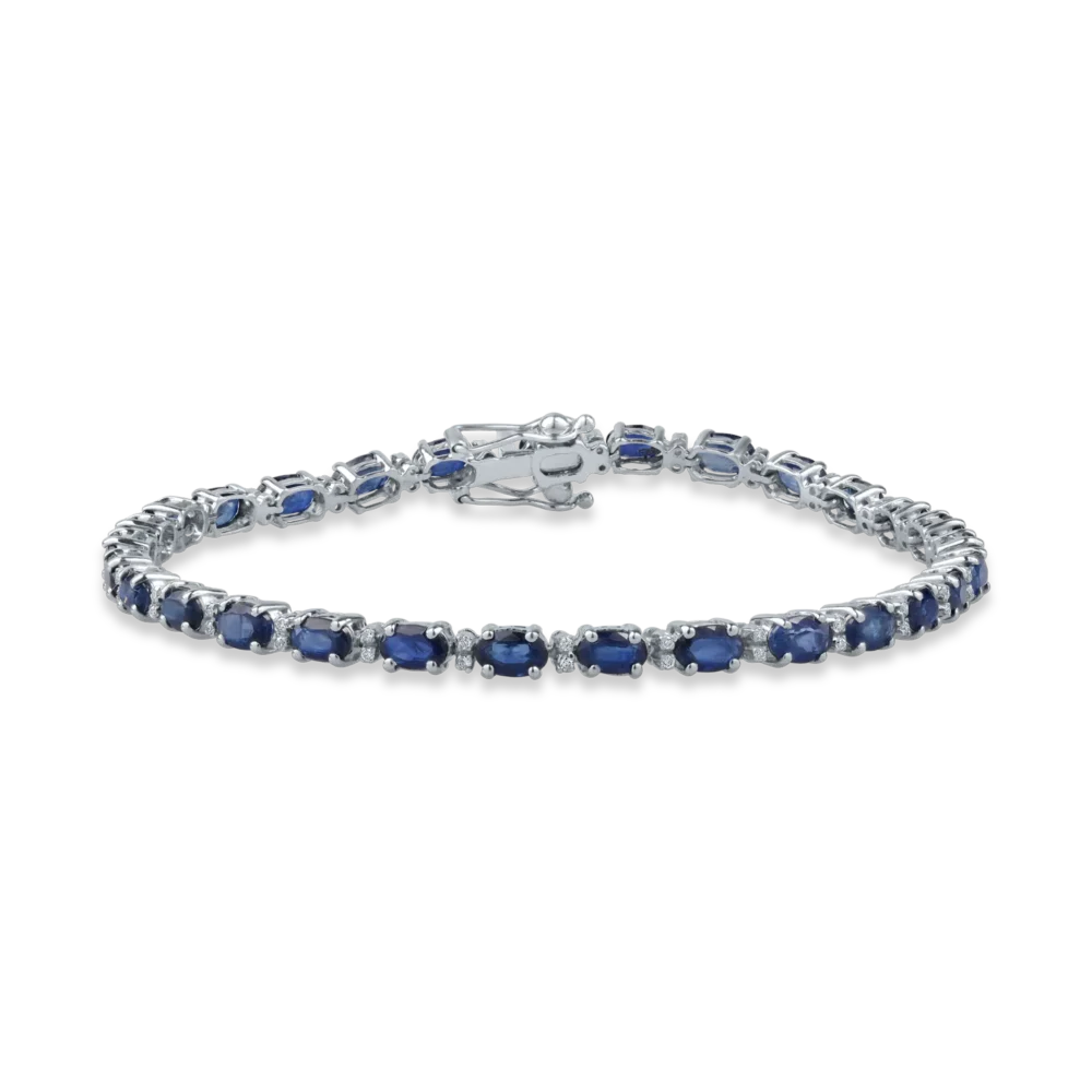 Bratara tennis din aur alb cu safire pear de 7.75ct si diamante de 0.17ct