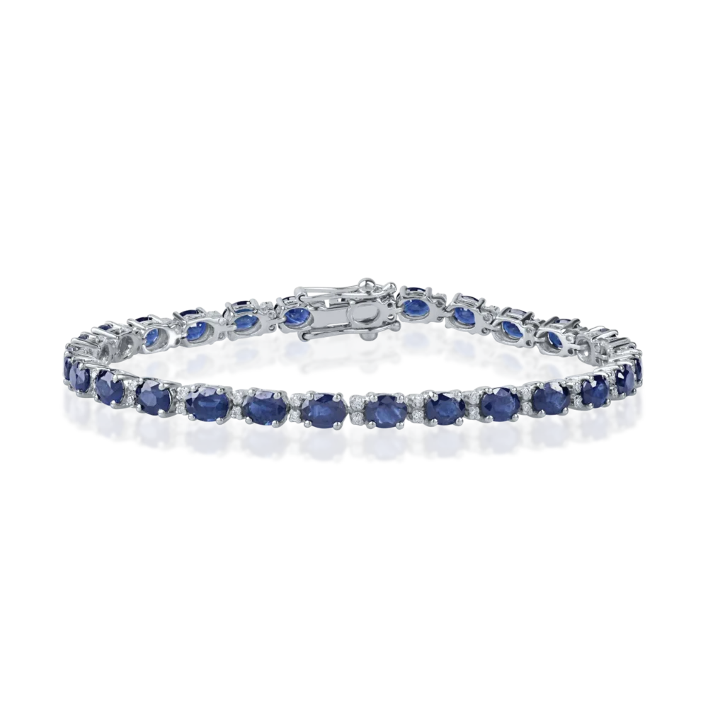 Bratara tennis din aur alb cu safire de 7.7ct si diamante de 0.2ct