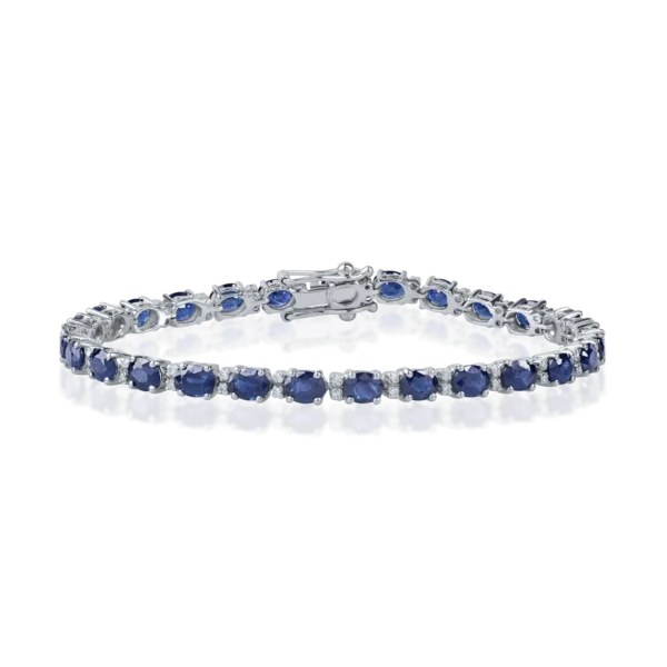 Bratara tennis din aur alb cu safire de 8ct si diamante de 0.2ct