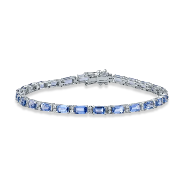 Bratara tennis din aur alb cu safire rectangulare de 9.35ct si diamante de 0.41ct