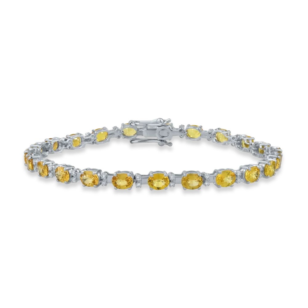 Bratara tennis din aur alb cu safire galbene de 9.58ct si diamante de 0.33ct