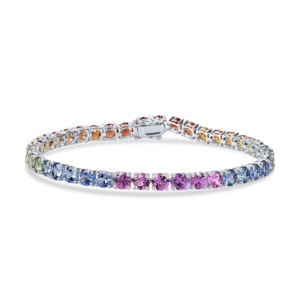 Bratara tennis din aur alb cu safire multicolore de 12.3ct