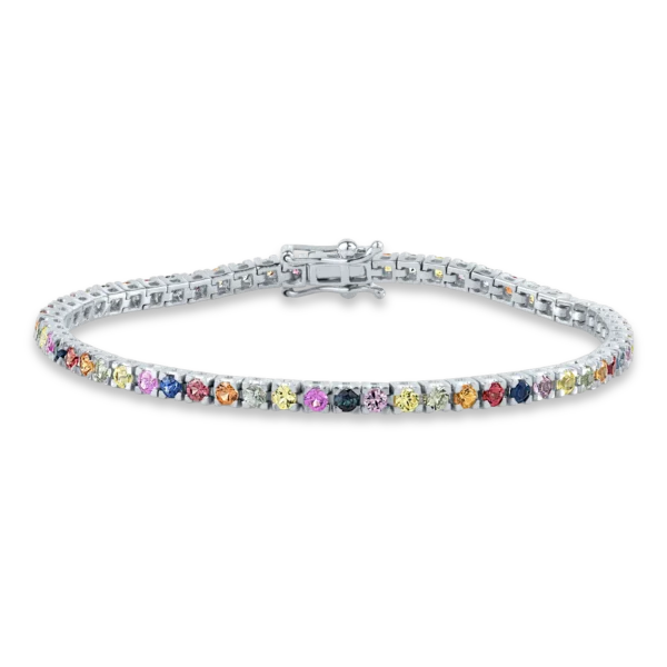 Bratara tennis din aur alb cu safire multicolore de 3.41ct