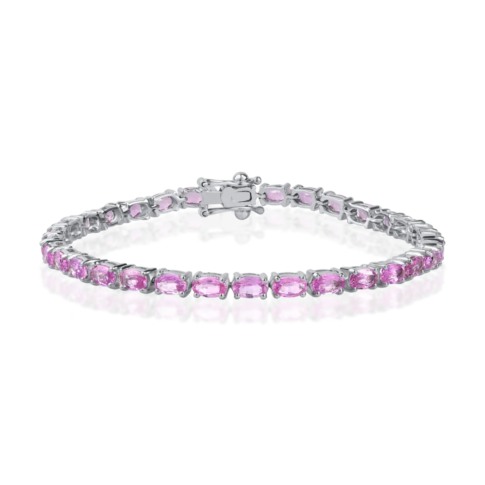 Bratara tennis din aur alb cu safire roz de 7.9ct