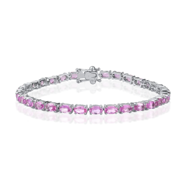 Bratara tennis din aur alb cu safire roz de 7.2ct