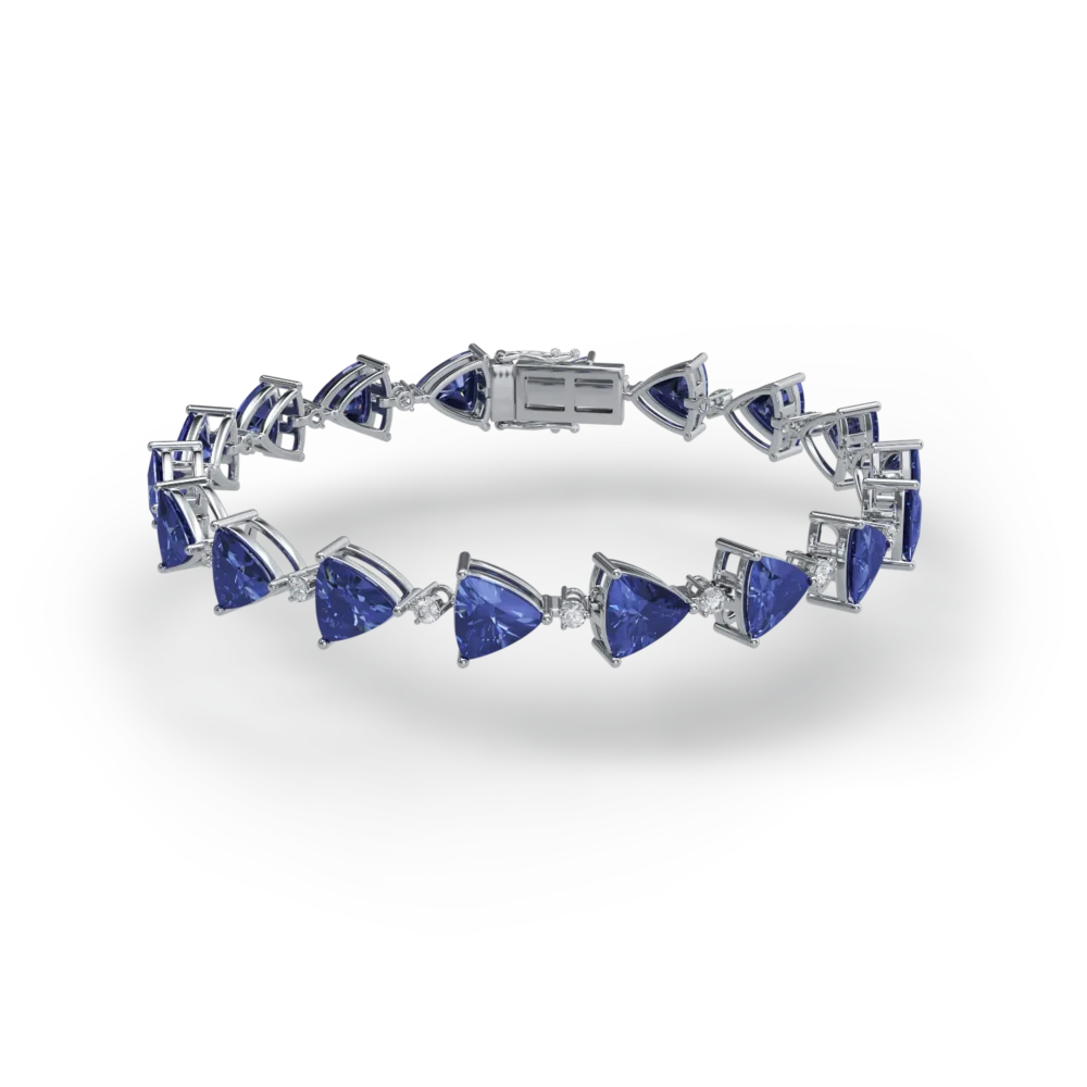 Bratara tennis din aur alb cu tanzanite triangle de 16.41ct si diamante de 0.65ct