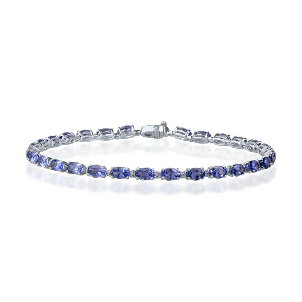 Bratara tennis din aur alb cu tanzanite ovale de 7.1ct