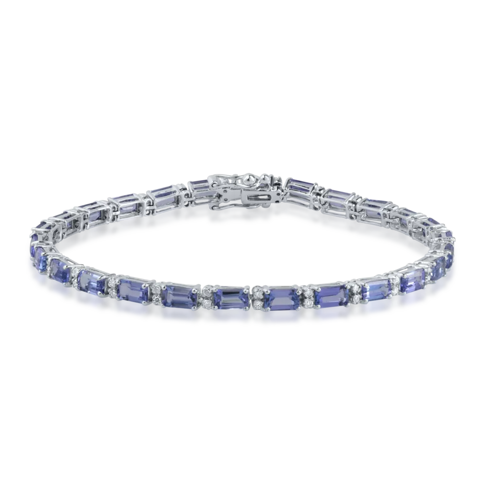 Bratara tennis din aur alb cu tanzanite rectangulare de 7.87ct si diamante de 0.41ct