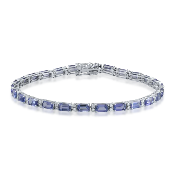 Bratara tennis din aur alb cu tanzanite rectangulare de 7.87ct si diamante de 0.41ct