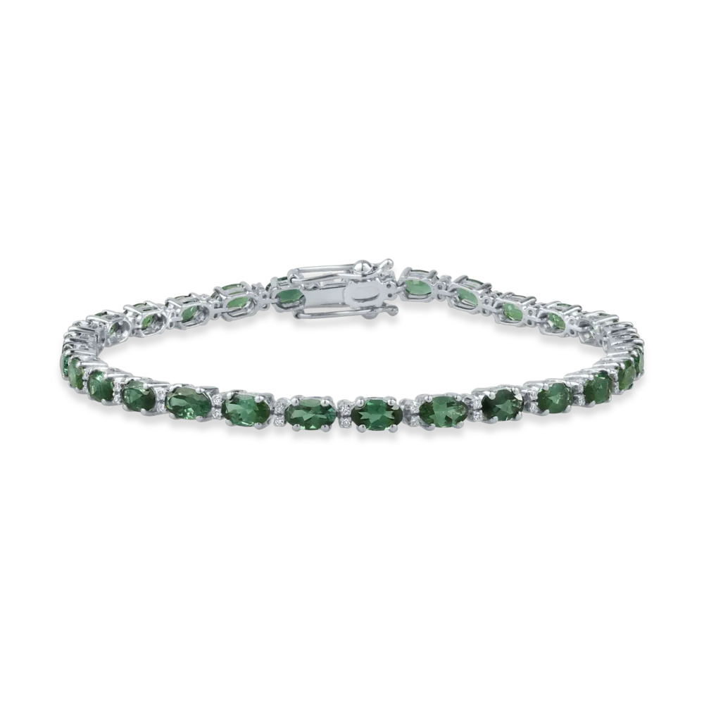 Bratara tennis din aur alb cu turmaline verzi de 6.86ct si diamante de 0.17ct