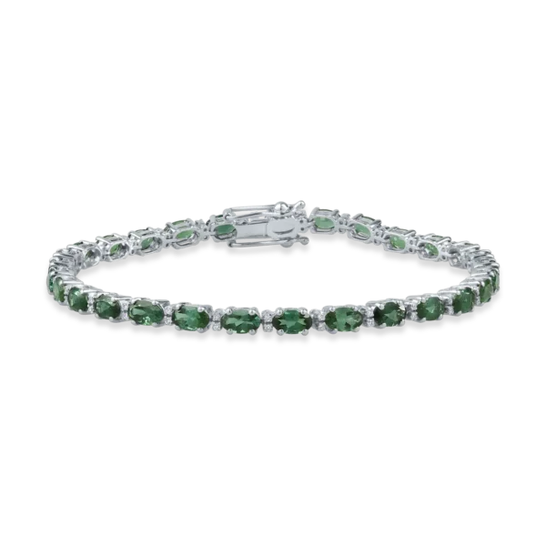Bratara tennis din aur alb cu turmaline verzi de 6.86ct si diamante de 0.17ct