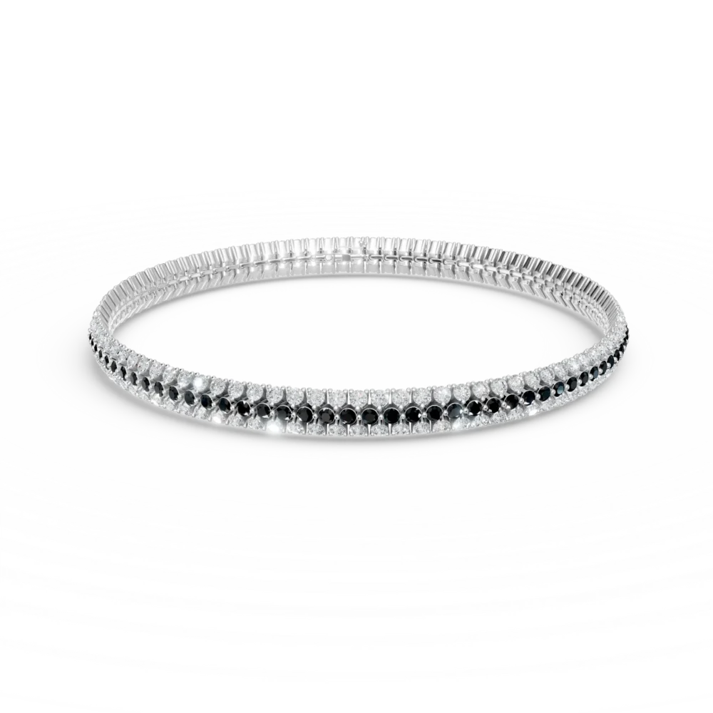 Bratara tennis din aur alb cu zirconii albe si negre