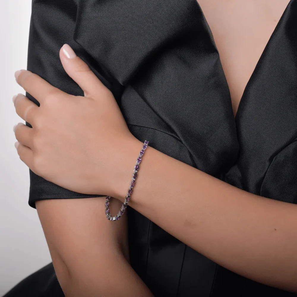 Bratara tennis din aur alb cu ametiste ovale de 5.31ct si diamante de 0.25ct - imagine 2