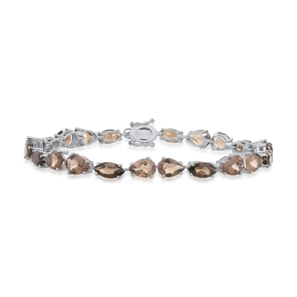Bratara tennis din aur alb cu quartz fumuriu pear si marquise de 13.68ct