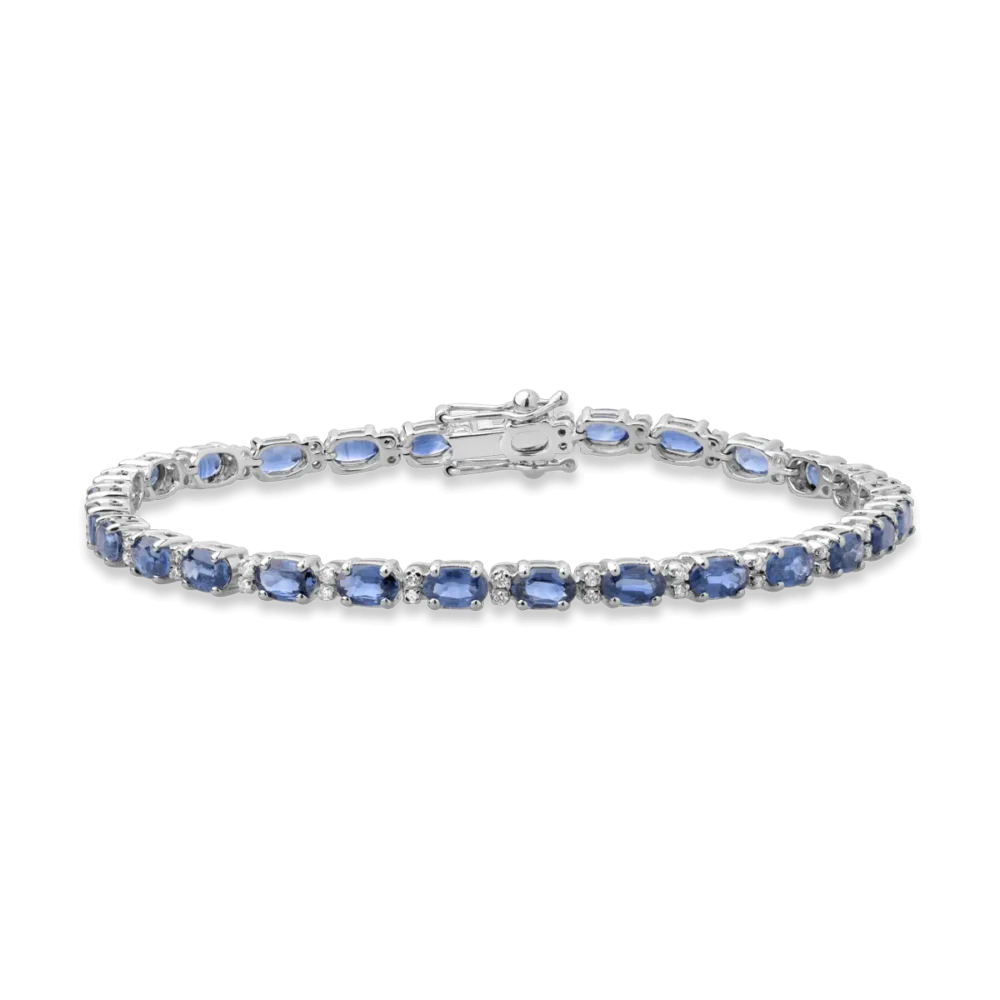 Bratara tennis din aur alb cu safire ovale de 8.07ct si diamante de 0.26ct