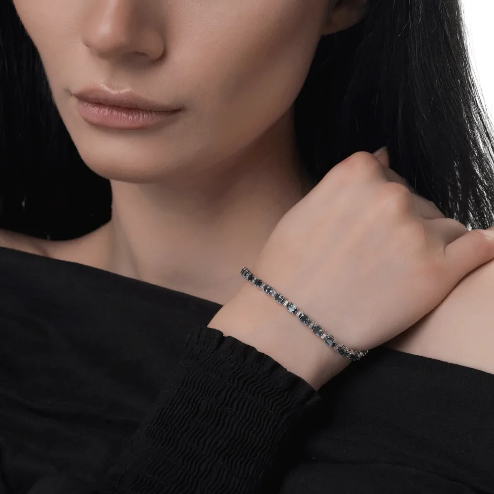 Bratara tennis din aur alb cu safire ovale de 8.07ct si diamante de 0.26ct - imagine 2