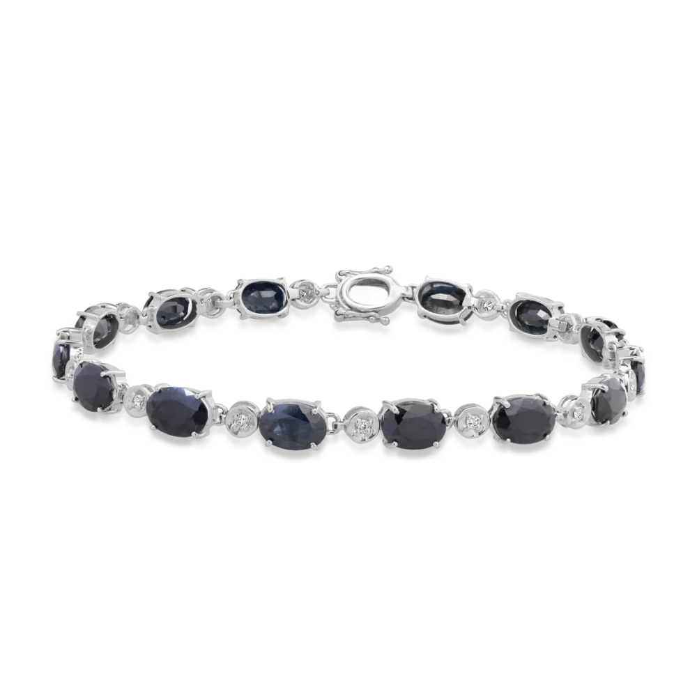 Bratara tennis din aur alb cu safire negre ovale de 16.1ct si diamante de 0.2ct