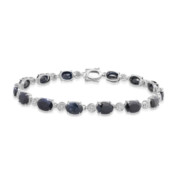 Bratara tennis din aur alb cu safire negre ovale de 16.1ct si diamante de 0.2ct