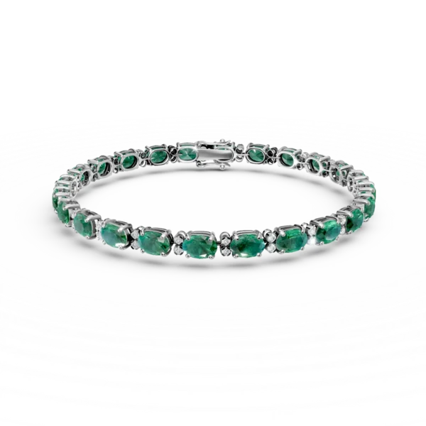 Bratara tennis din aur alb cu smaralde ovale de 9.94ct si diamante de 0.223ct