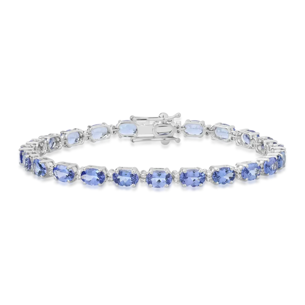 Bratara tennis din aur alb cu tanzanite ovale de 10.66ct si diamante de 0.25ct