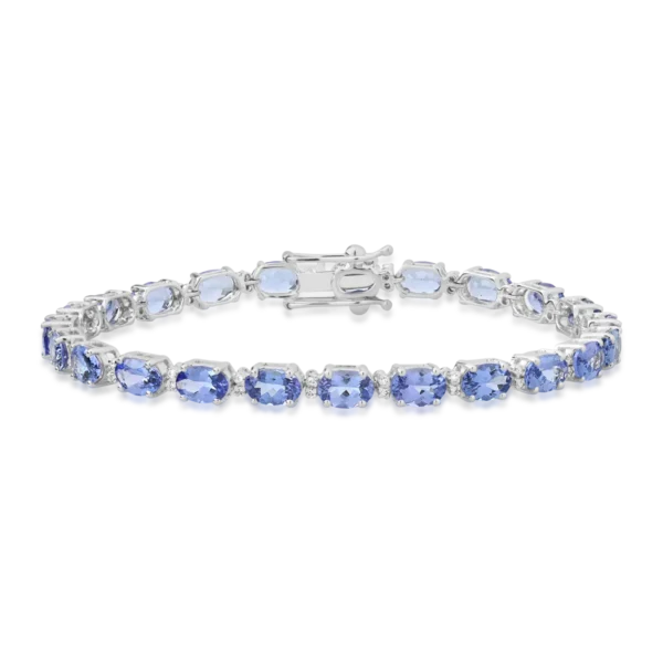 Bratara tennis din aur alb cu tanzanite ovale de 10.66ct si diamante de 0.25ct