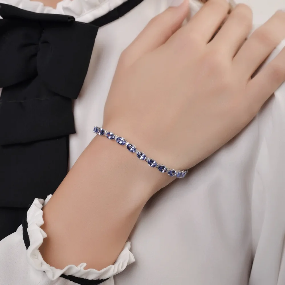 Bratara tennis din aur alb cu tanzanite ovale de 10.66ct si diamante de 0.25ct - imagine 2