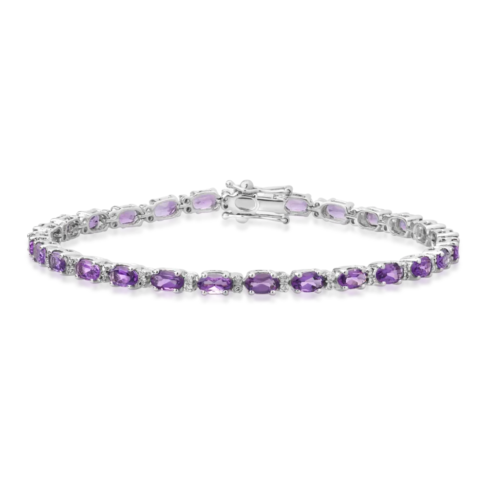 Bratara tennis din aur alb cu ametiste ovale de 5.26ct si diamante de 0.27ct