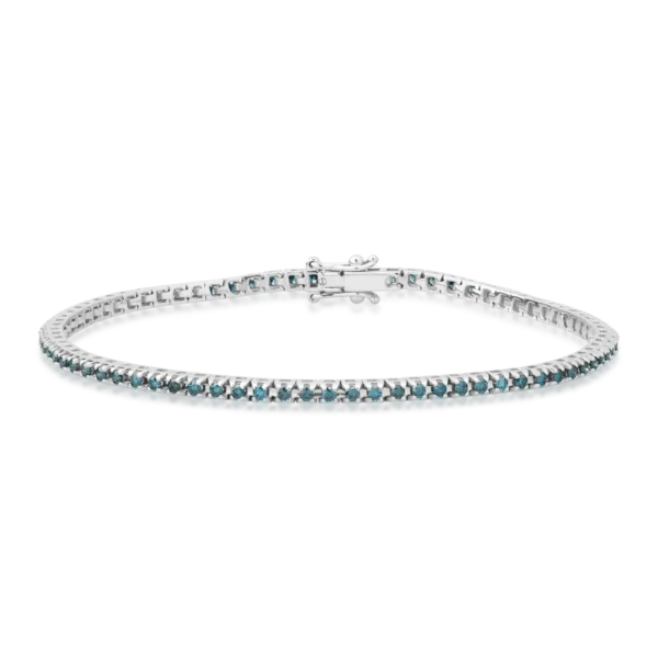 Bratara tennis din aur alb cu diamante albastre de 0.95ct