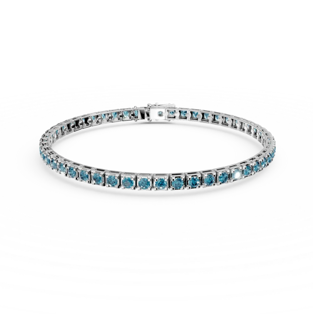 Bratara tennis din aur alb cu diamante albastre de 2.15ct