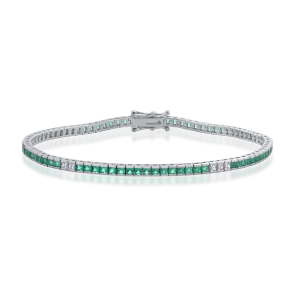 Bratara tennis din aur alb cu diamante princess de 0.28ct si smaralde princess de 2.3ct