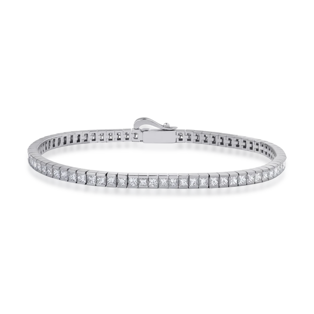 Bratara tennis din aur alb cu diamante princess de 5ct