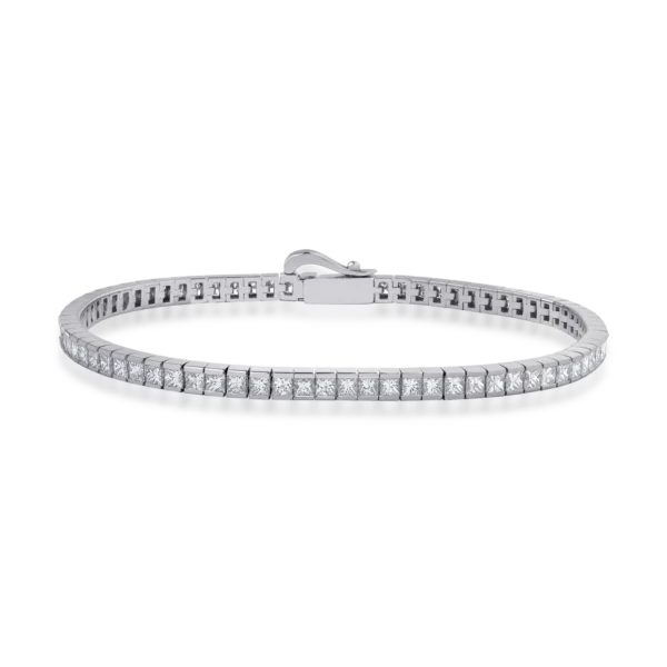 Bratara tennis din aur alb cu diamante princess de 5ct