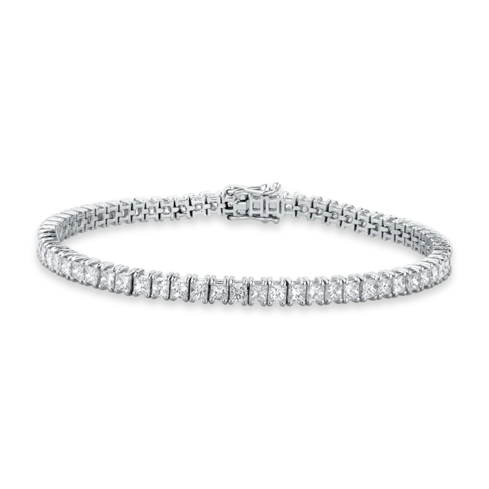 Bratara tennis din aur alb cu diamante princess de 6.15ct