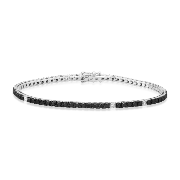 Bratara tennis din aur alb cu diamante negre de 1.95ct si diamante transparente de 0.15ct