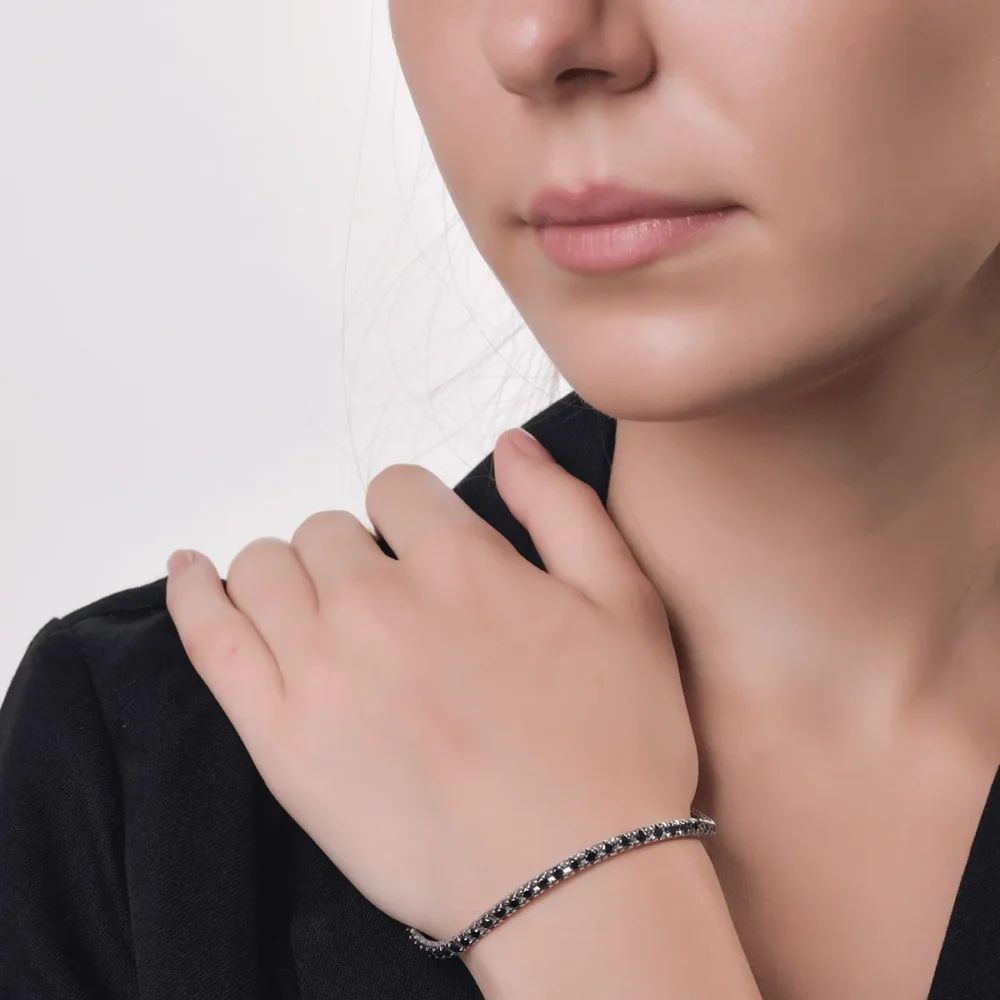 Bratara tennis din aur alb cu diamante negre de 2.6ct - imagine 2