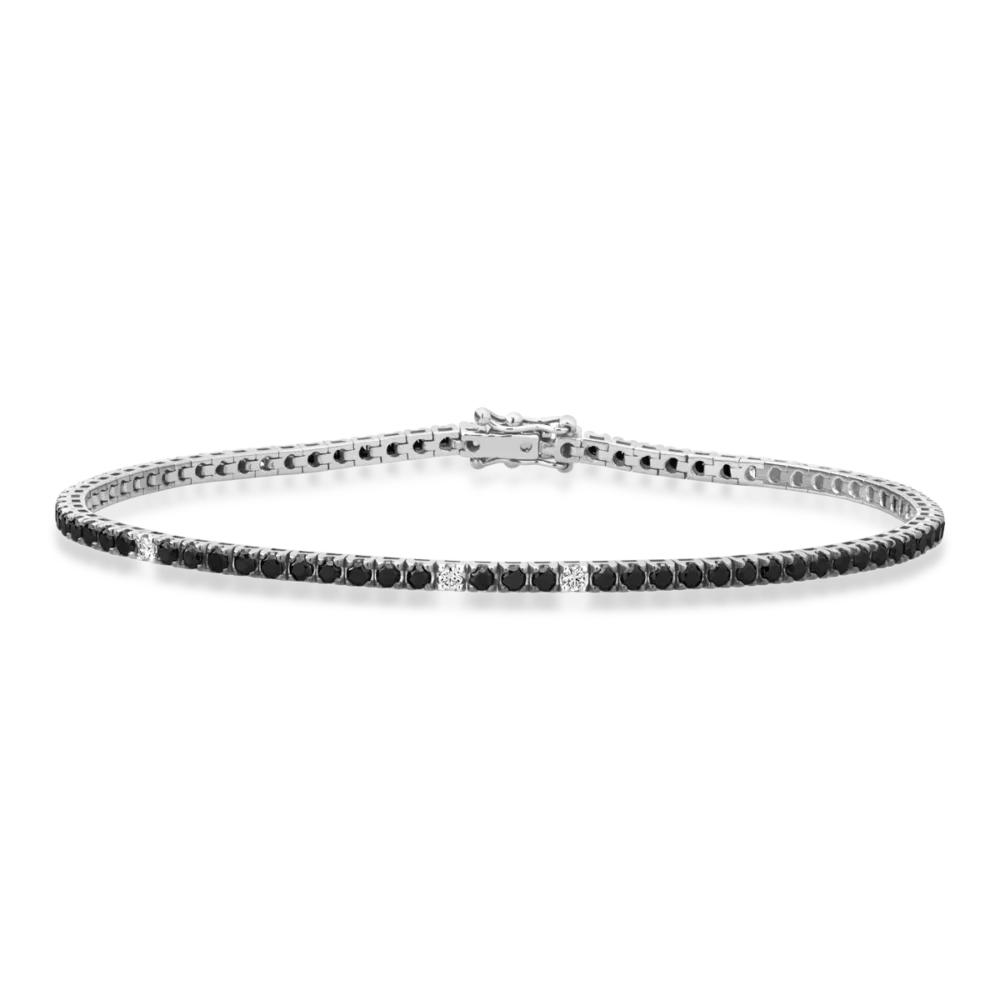 Bratara tennis din aur alb cu diamante negre de 2.75ct si diamante de 0.15ct