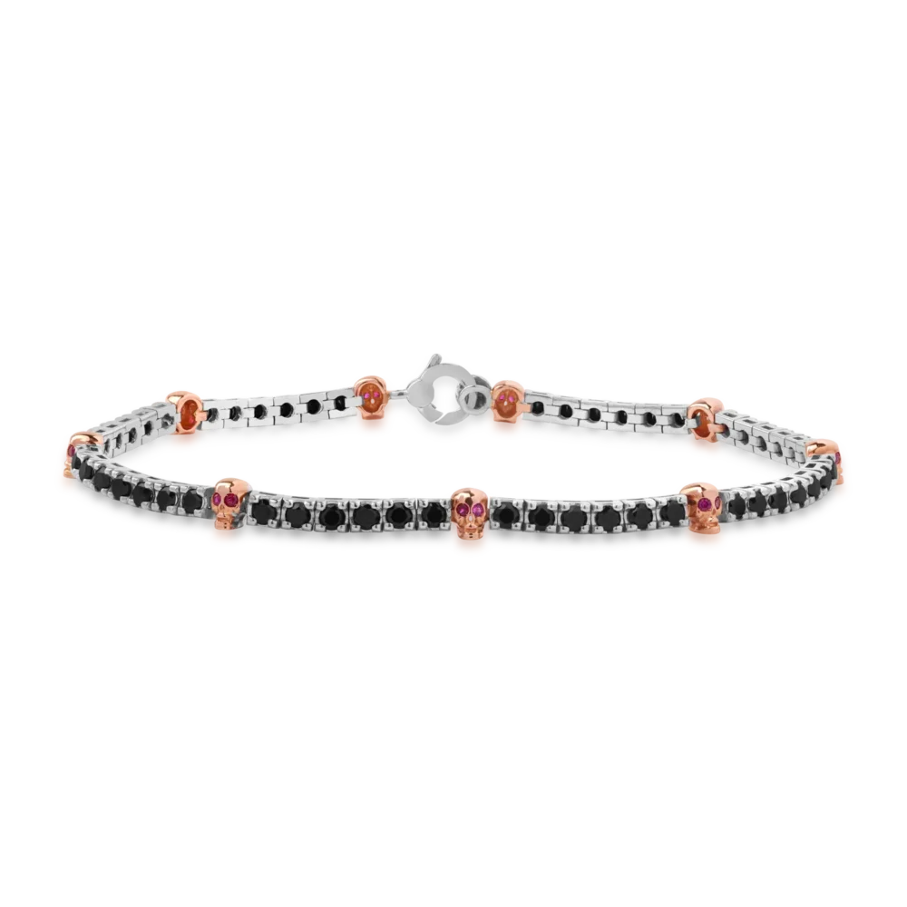 Bratara tennis din aur alb cu diamante negre de 3ct si rubine de 0.15ct