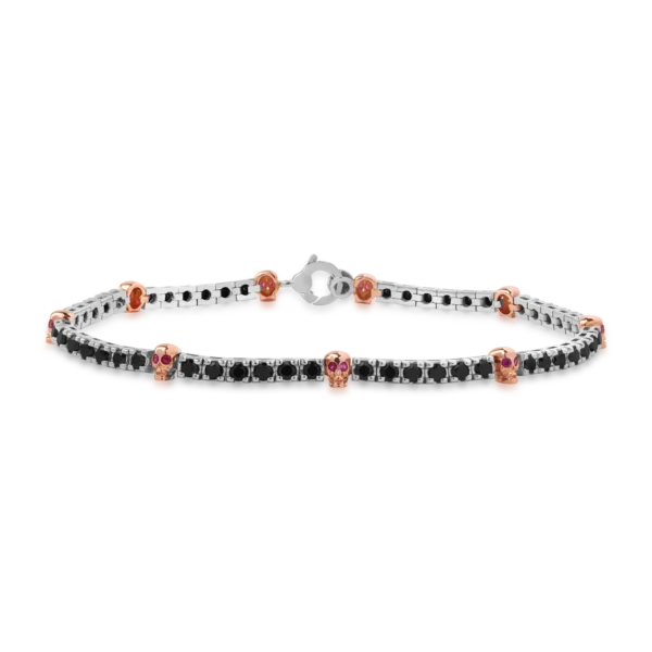 Bratara tennis din aur alb cu diamante negre de 3ct si rubine de 0.15ct