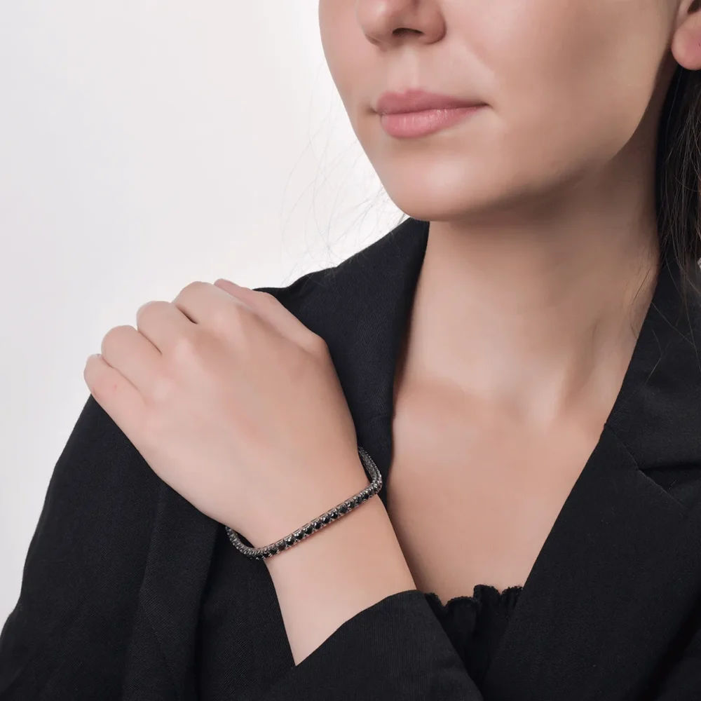 Bratara tennis din aur alb cu diamante negre de 8.5ct - imagine 2