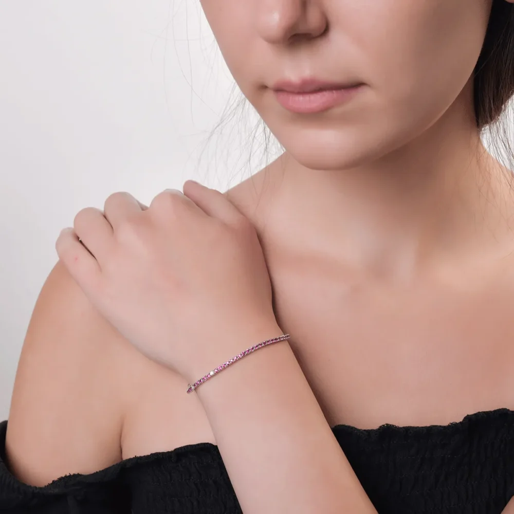 Bratara tennis din aur alb cu rubine de 1.8ct si diamante de 0.1ct - imagine 2