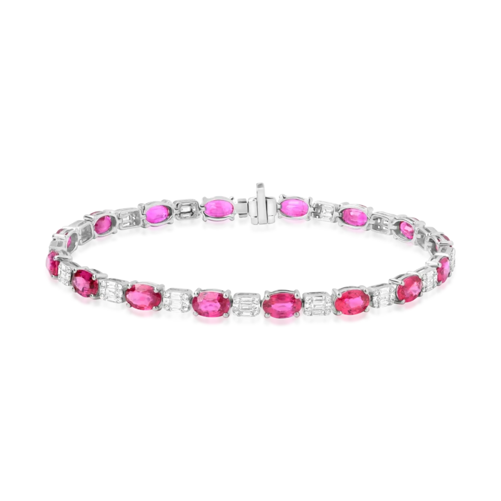 Bratara tennis din aur alb cu rubine ovale de 8.57ct si diamante de 1ct