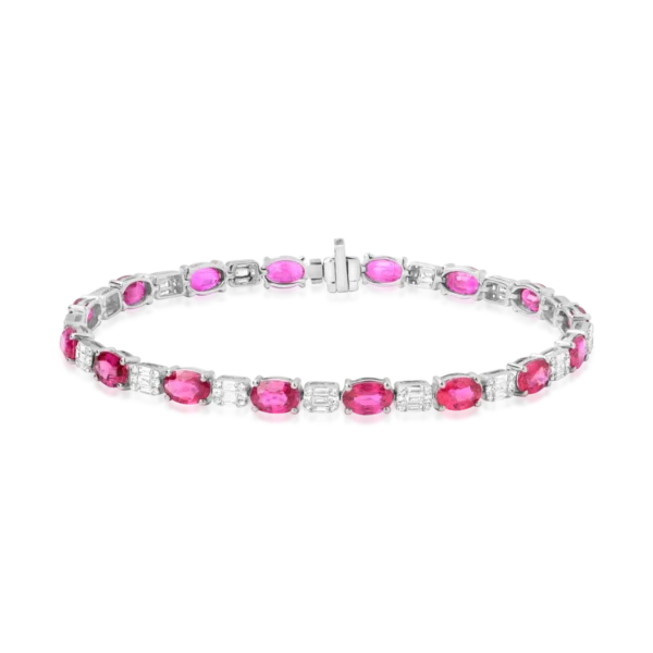 Bratara tennis din aur alb cu rubine ovale de 8.57ct si diamante de 1ct