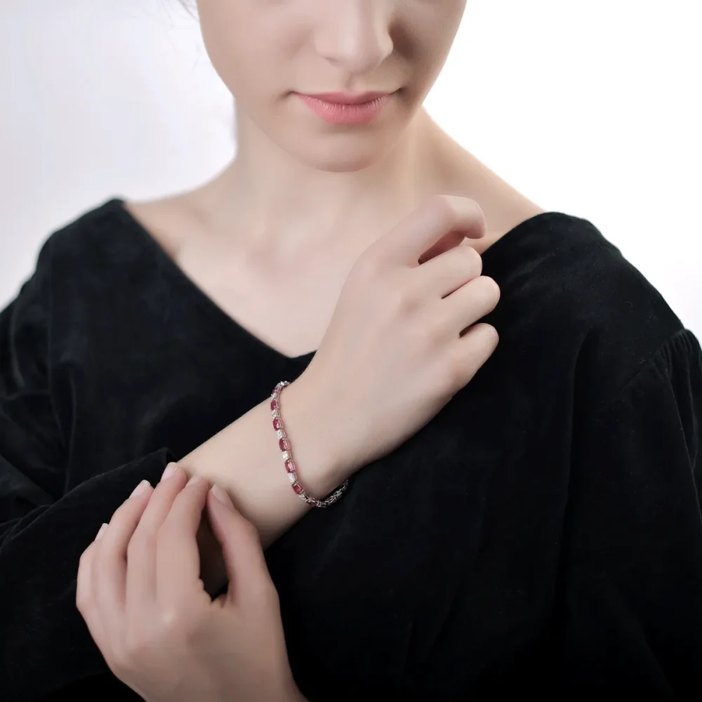 Bratara tennis din aur alb cu rubine ovale de 8.57ct si diamante de 1ct - imagine 2