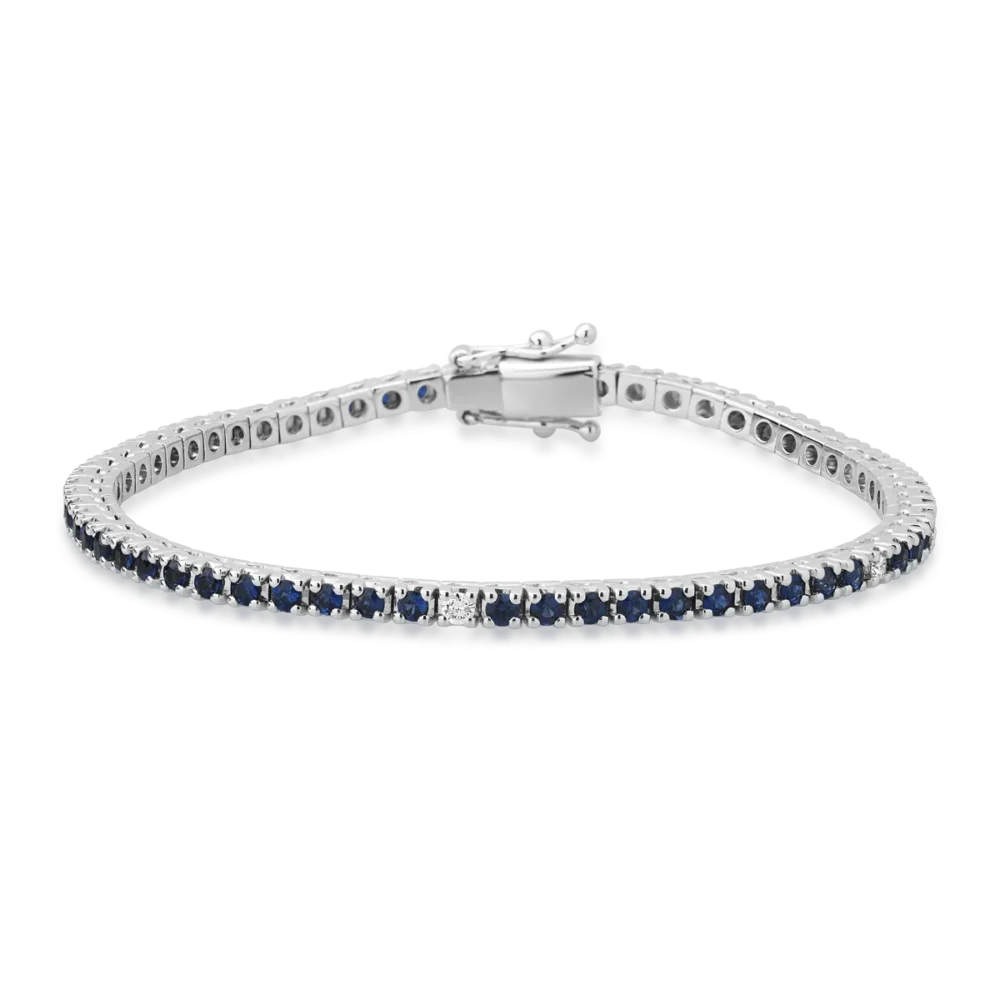 Bratara tennis din aur alb cu safire de 2.45ct si diamante de 0.15ct
