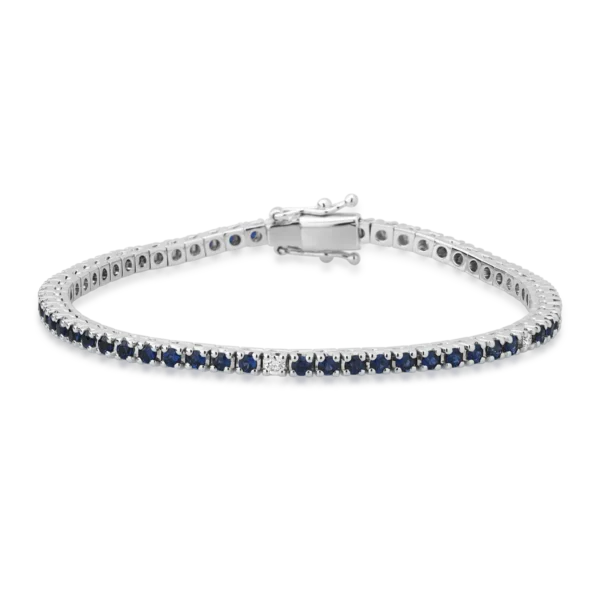 Bratara tennis din aur alb cu safire de 2.45ct si diamante de 0.15ct