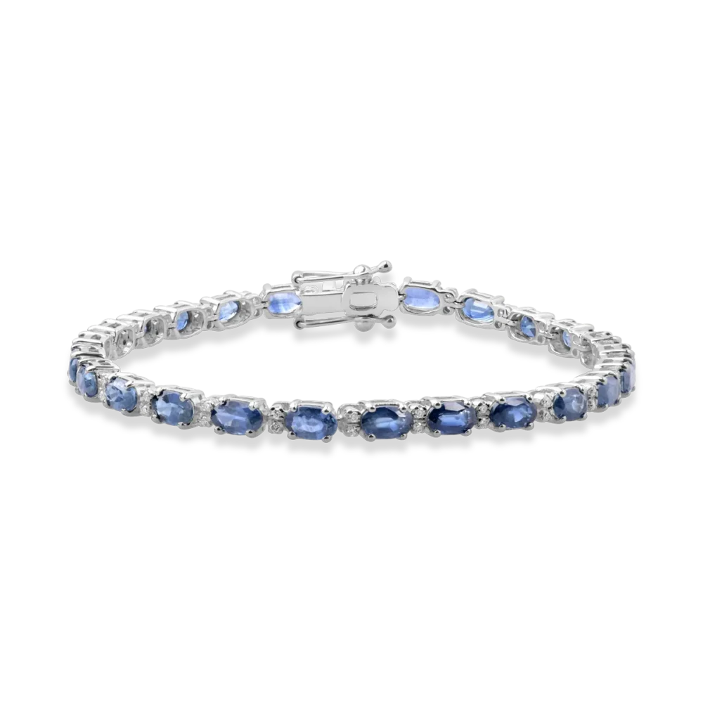 Bratara tennis din aur alb cu safire ovale de 9.2ct si diamante de 0.3ct